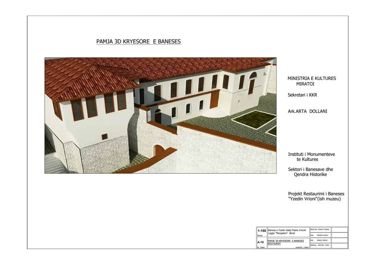 3D aerial rendering of Vila Vrioni compound, fully restored