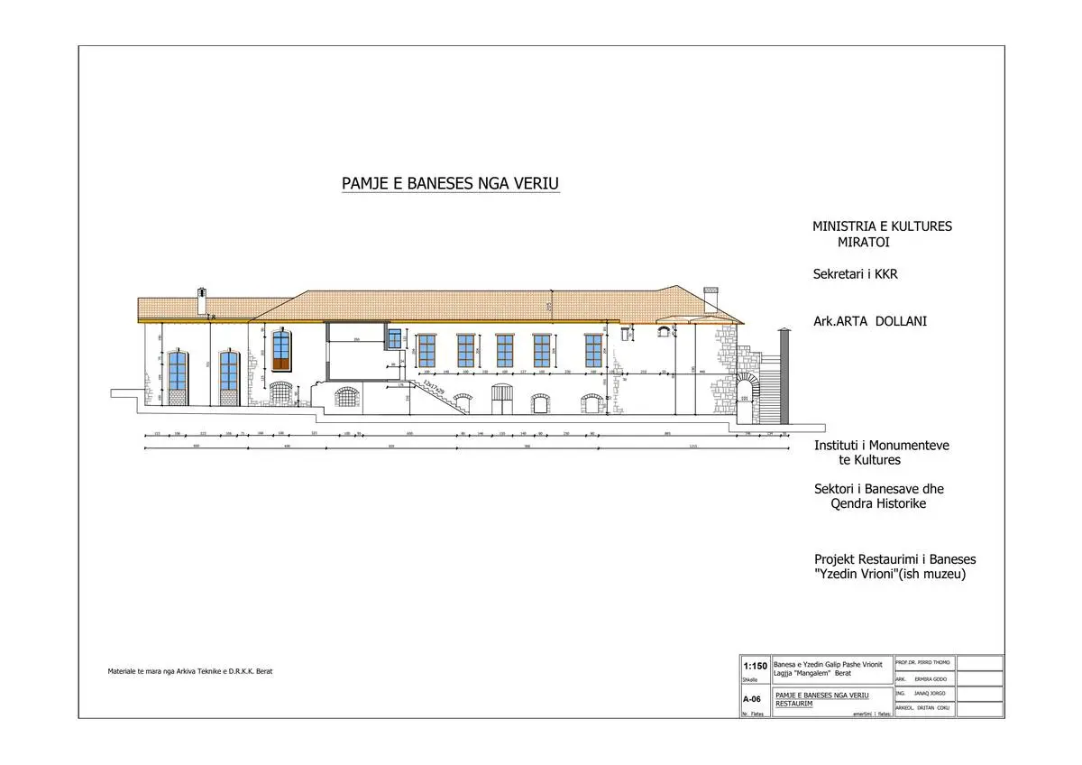 North facade elevation — architectural restoration drawing